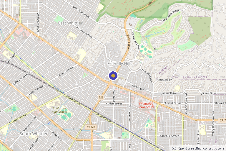 Map showing the location of Aesthetic Transformation Spa in Whittier, CA