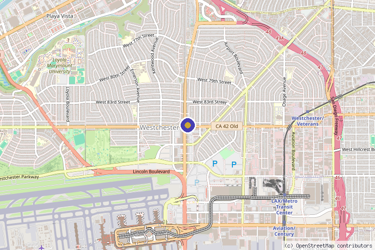 Map showing the location of Hollywood Hair Institute in Los Angeles, CA