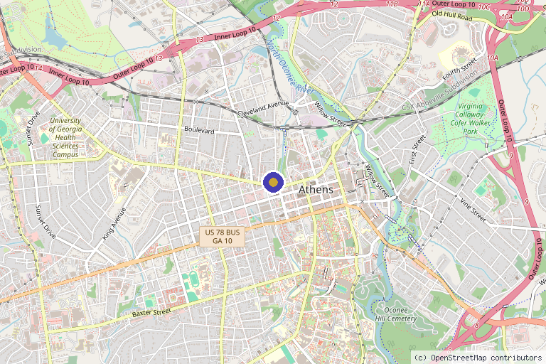 Map showing the location of Hydrate GA in Athens, GA