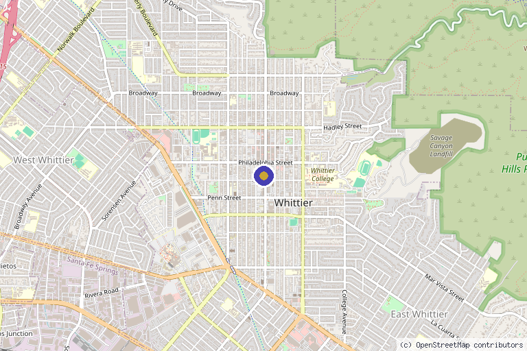 Map showing the location of Jule's Fibroblast and Body Contour in Whittier, CA