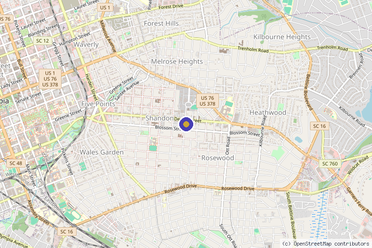Map showing the location of The Essential Face in Columbia, SC