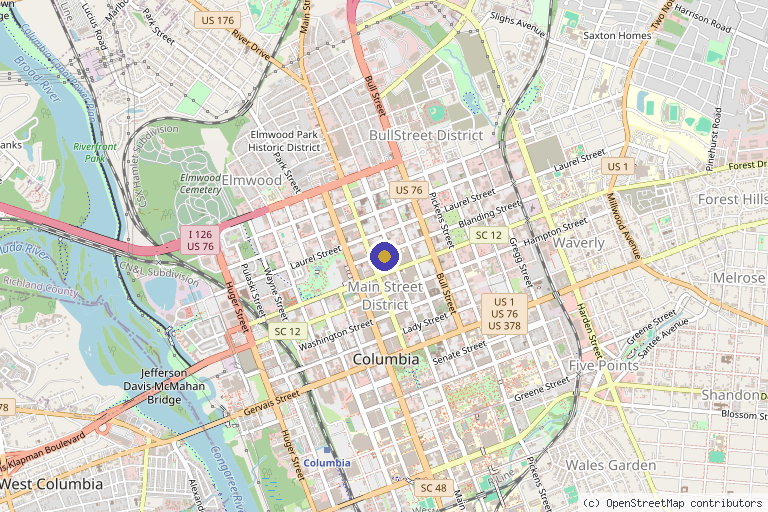 Map showing the location of Plastic Surgery Consultants in Columbia, SC