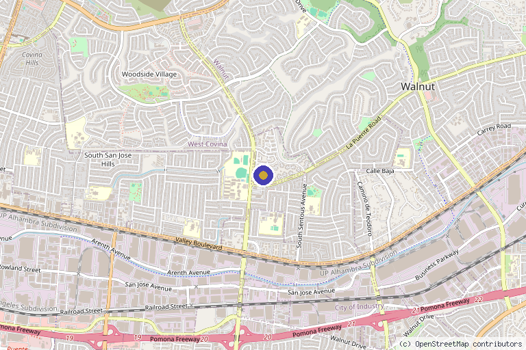 Map showing the location of Merlot Medical Spa in West Covina, CA