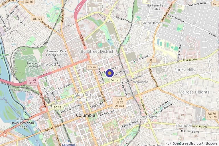Map showing the location of Palmetto Aesthetic Medicine in Columbia, SC