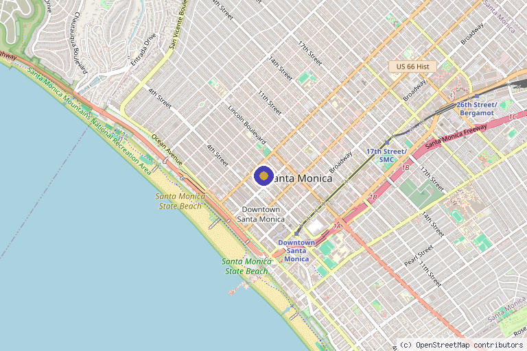Map showing the location of Akasha Center For Integrative Medicine in Santa Monica, CA