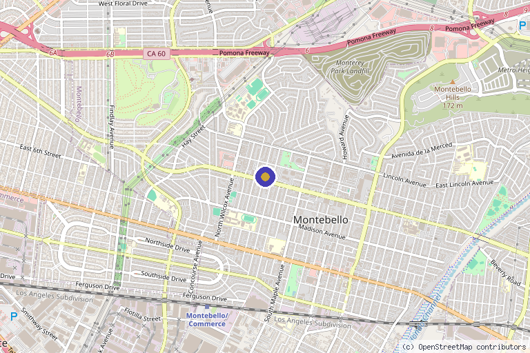 Map showing the location of Rejuvenating Skin Care Medical Aesthetics in Montebello, CA