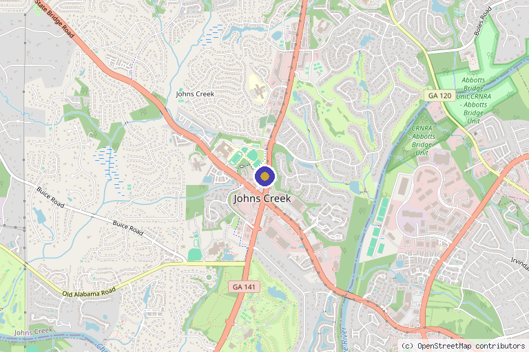 Map showing the location of Balanced Bodies Johns Creek in Johns Creek, GA