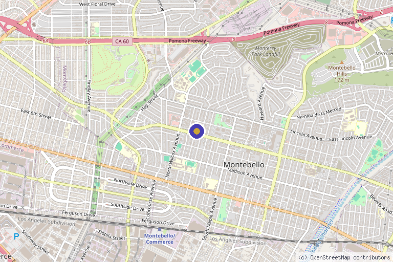 Map showing the location of Elite Sports Medicine Montebello in Montebello, CA