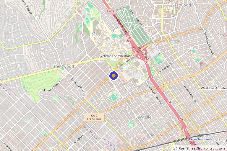 Map showing the location of Skin Select - Brentwood Los Angeles Med Spa in Los Angeles, CA