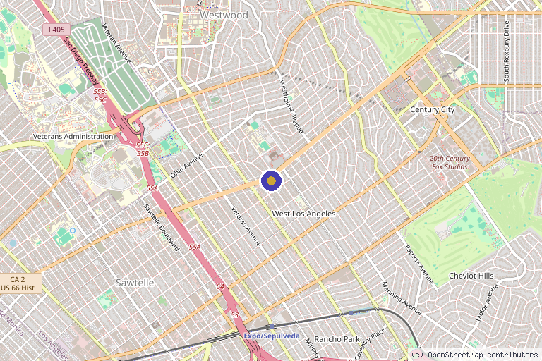 Map showing the location of The Orthohealing Center in Los Angeles, CA
