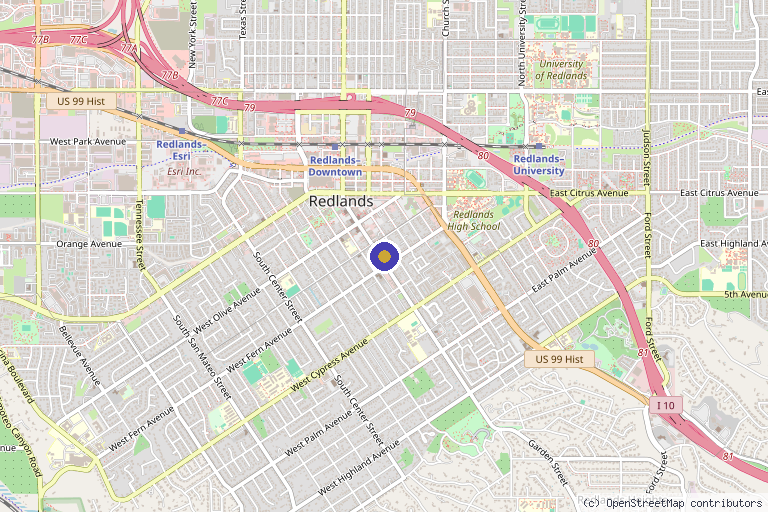 Map showing the location of JRNO Wellness and Skincare in Redlands, CA