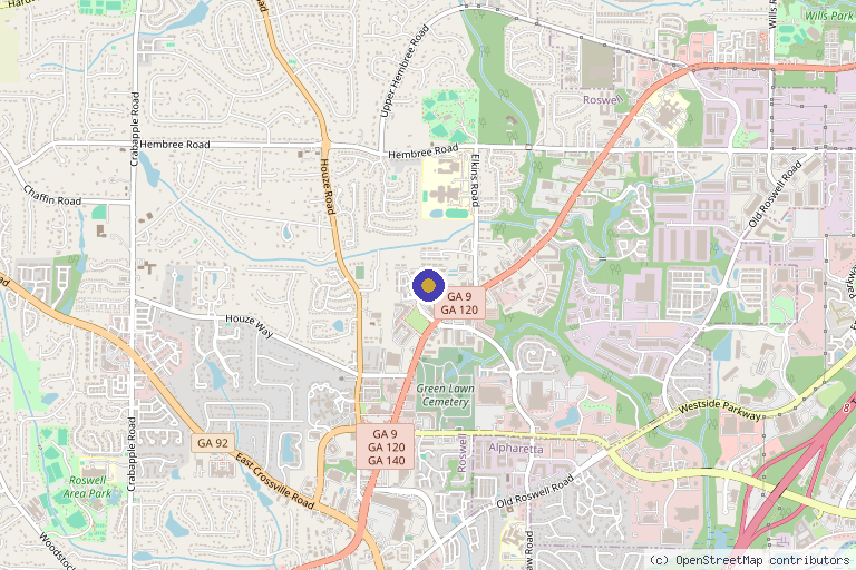 Map showing the location of Three D Wellness in Roswell, GA
