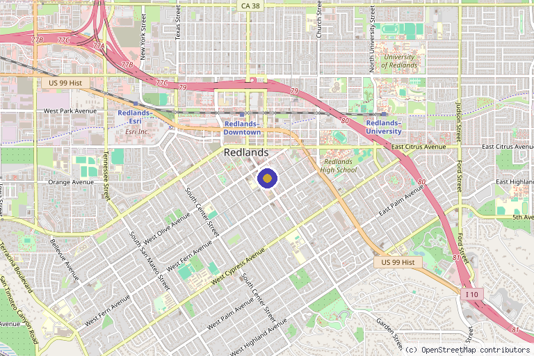 Map showing the location of Cosmetic Office of Dr. Platt in Redlands, CA