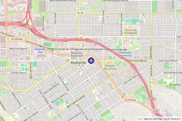 Map showing the location of Hushh Medical Aesthetics in Redlands, CA