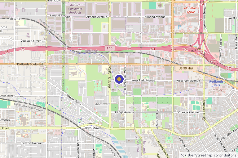 Map showing the location of Hospitality Medical Aesthetics in Redlands, CA
