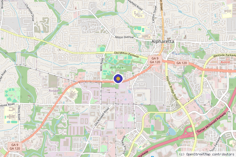 Map showing the location of Grace Aesthetics + Wellness in Alpharetta, GA