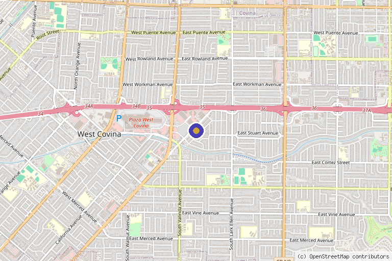 Map showing the location of Hyperbaric Healing Center - Oxygen Chamber Therapy in West Covina, CA