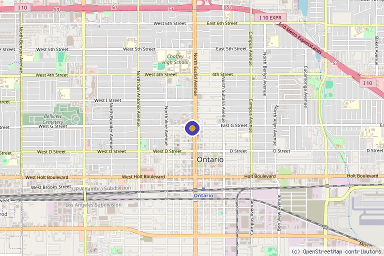 Map showing the location of Bella Aesthetica MedSpa & Wellness Center in Ontario, CA