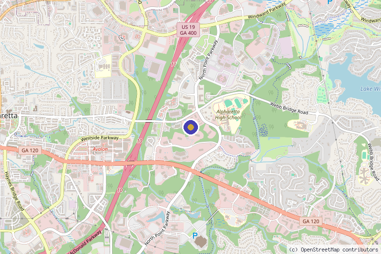 Map showing the location of Regenerative Orthopedics Center in Alpharetta, GA