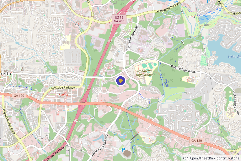 Map showing the location of Seranova Sculpt and Beauty in Alpharetta, GA