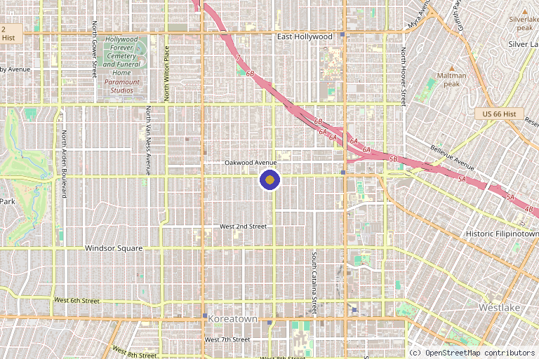 Map showing the location of Sienna Med in Los Angeles, CA