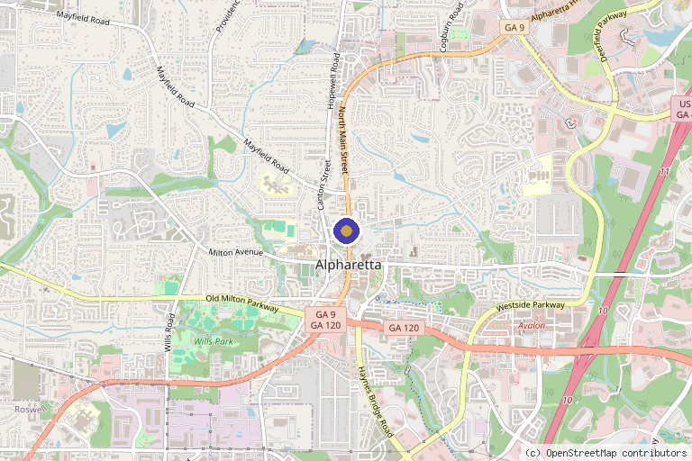 Map showing the location of First Body in Alpharetta, GA
