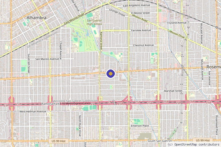 Map showing the location of Eve Aesthetics & Longevity in San Gabriel, CA