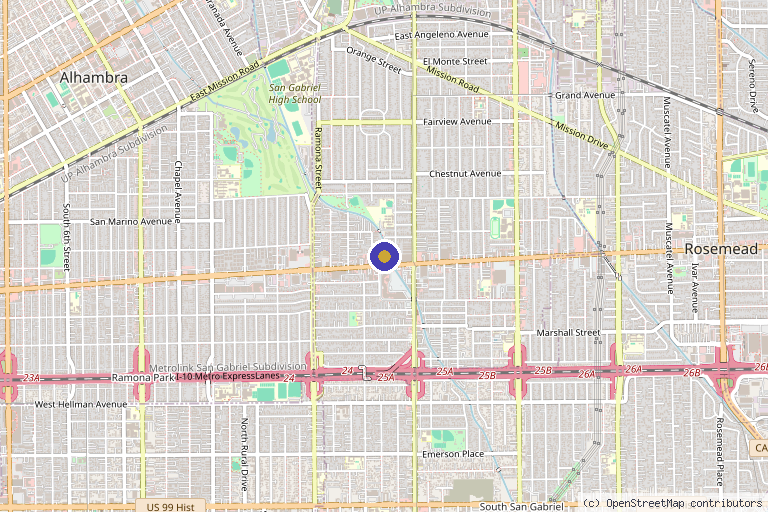 Map showing the location of BG Medical Aesthetics & Beautiful Glow l A Luxury Med Spa + Beauty Spa at Hilton + HydraFacial 樂沙醫美容中心 in San Gabriel, CA
