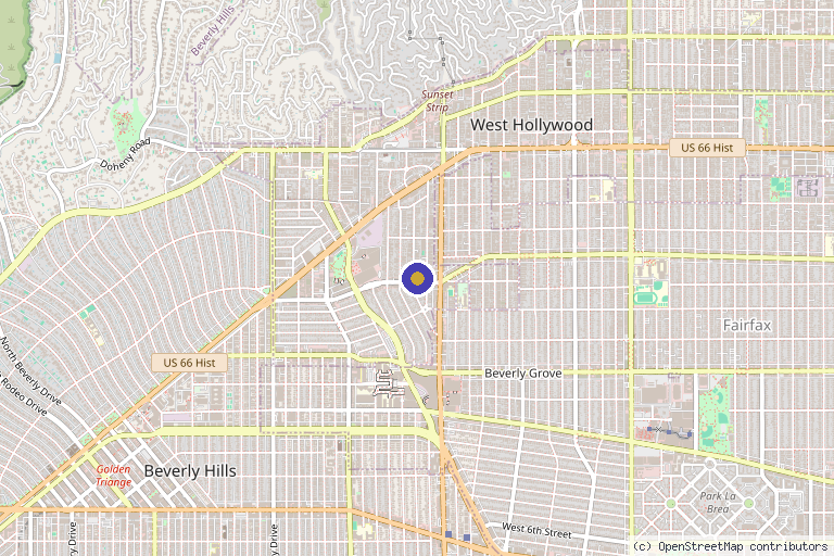 Map showing the location of Wellness Center for Healing Los Angeles in West Hollywood, CA