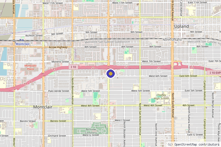 Map showing the location of Bella Sol Med Spa in Ontario, CA