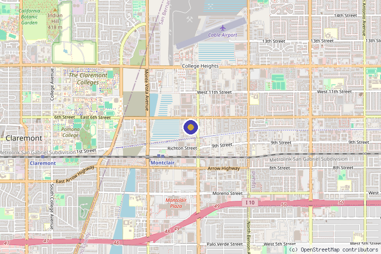 Map showing the location of Tupelo Pointe Healing Arts: Fascia & Regenerative Medicine in Upland, CA