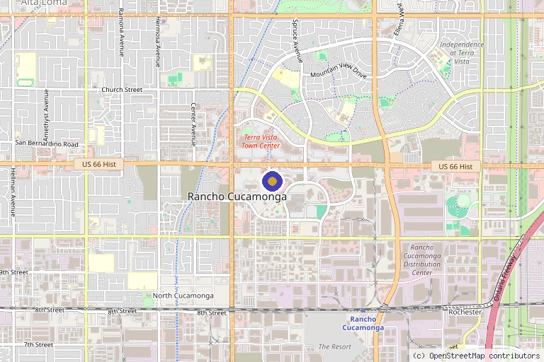 Map showing the location of Rancho Cucamonga Botox And Wellness in Rancho Cucamonga, CA