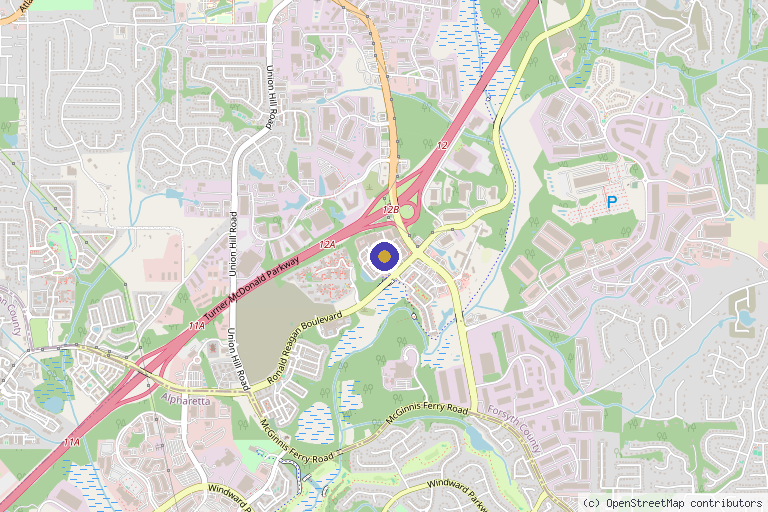 Map showing the location of SafiraMD Medical Aesthetics & Wellness Center in Alpharetta, GA