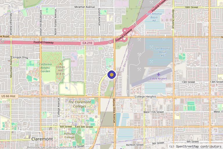 Map showing the location of Pomona Valley Sports Medicine in Claremont, CA