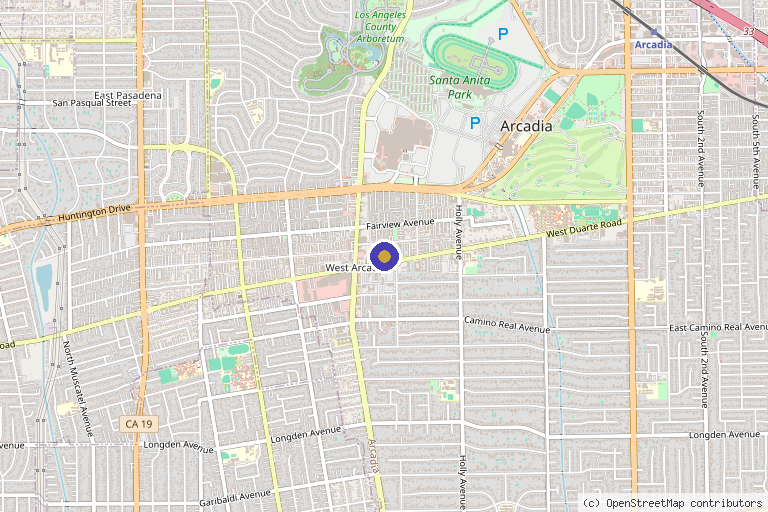 Map showing the location of Arcadia Live Oak Med Spa in Arcadia, CA