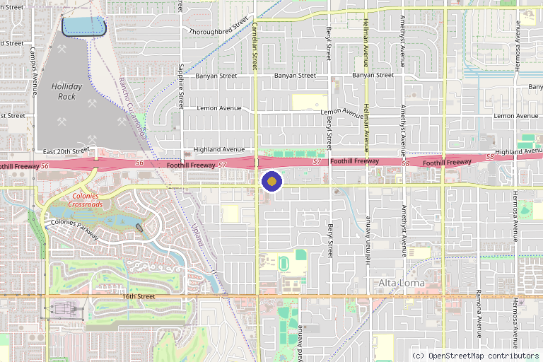 Map showing the location of Bella Aesthetics Inc in Rancho Cucamonga, CA
