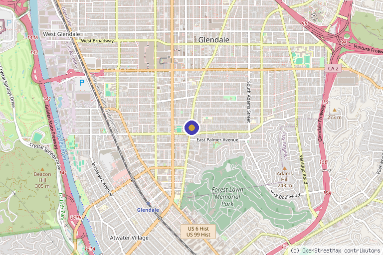 Map showing the location of Dr. James K. Wortham, MD in Glendale, CA