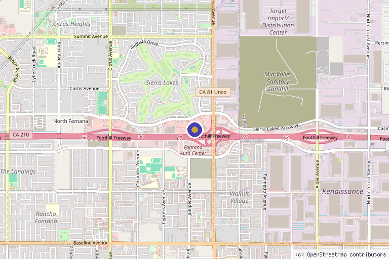 Map showing the location of Pure Intentions Med Spa in Fontana, CA