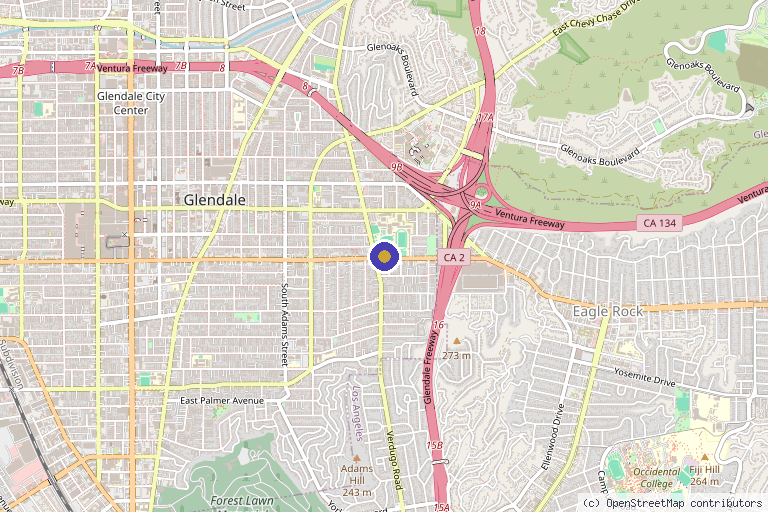 Map showing the location of BioMechanics Physical Therapy (BMPT) in Glendale, CA