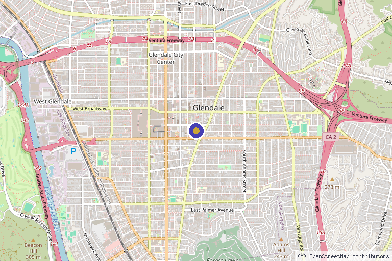 Map showing the location of Peter H. Ashjian, M.D. in Glendale, CA