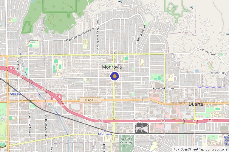 Map showing the location of Saint Aesthetix in Monrovia, CA