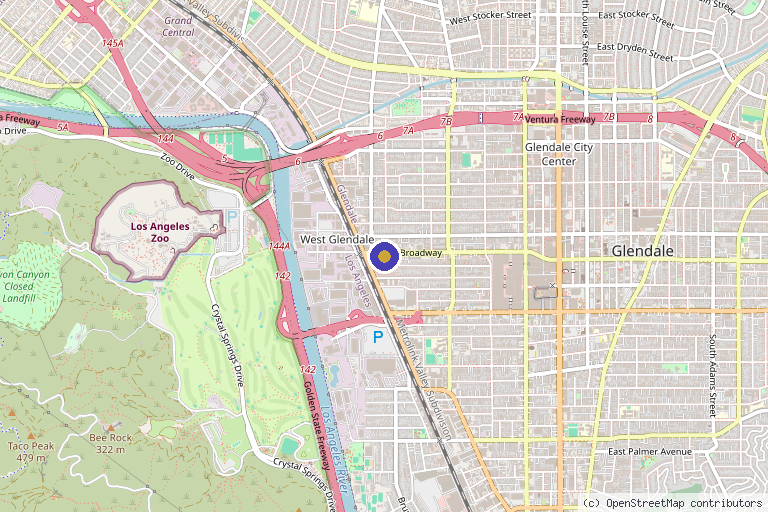 Map showing the location of REFINE/RY Skin & Wellness Clinic in Glendale, CA