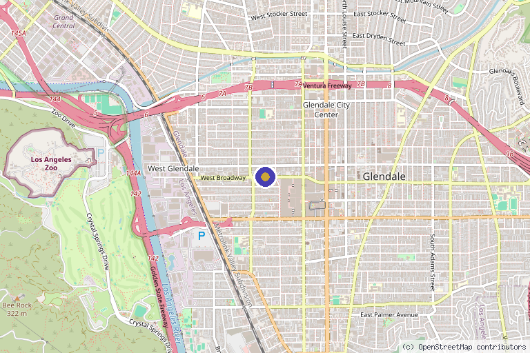 Map showing the location of Los Angeles Pain Associates in Glendale, CA