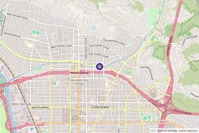 Map showing the location of Exelus Med Spa in Glendale, CA