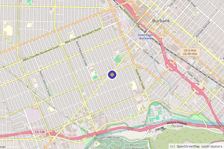 Map showing the location of Ogè Aesthetics and Wellness in Burbank, CA