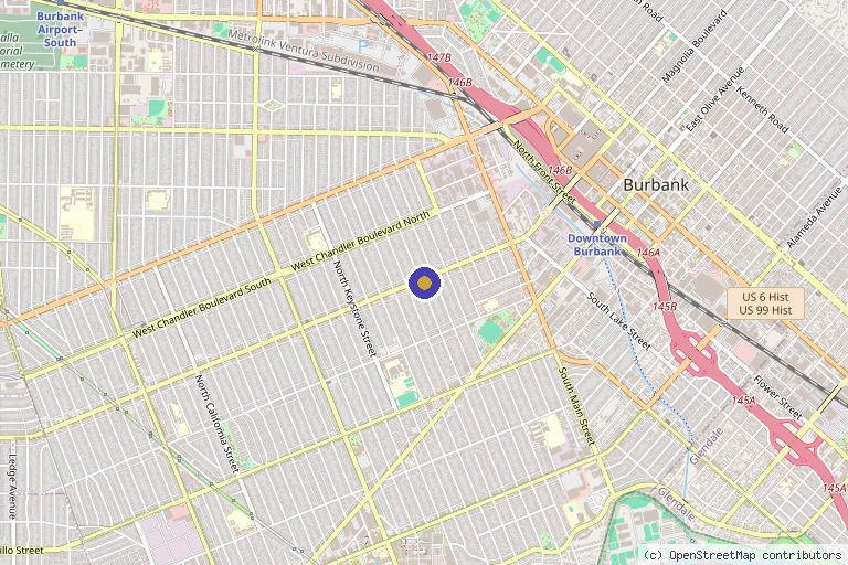 Map showing the location of SkinFix Aesthetics and Laser in Burbank, CA