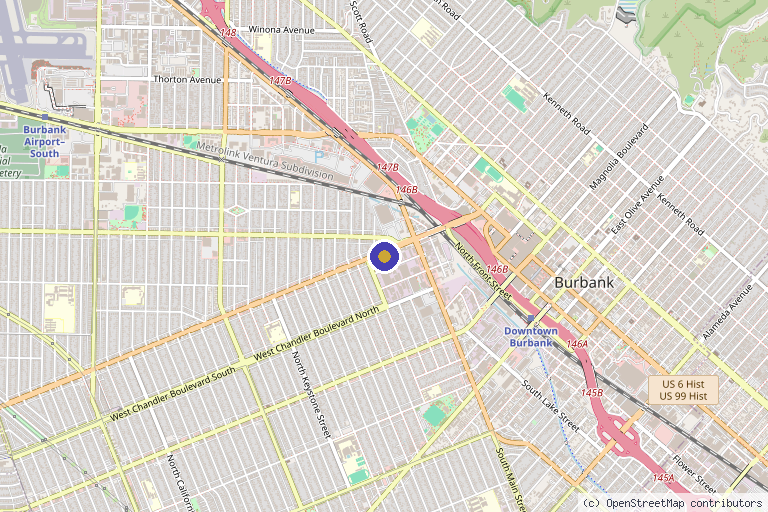 Map showing the location of Skin Blvd LA in Burbank, CA