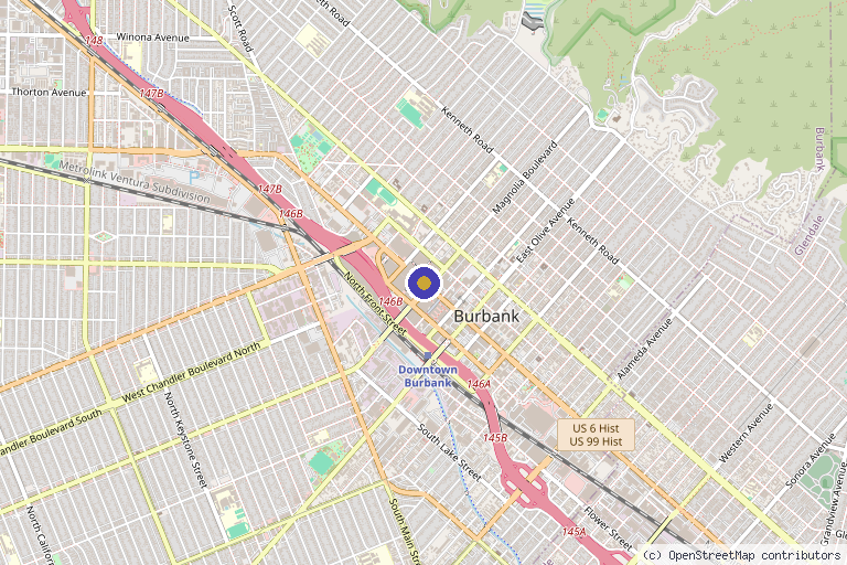Map showing the location of Needle & Silk Aesthetics in Burbank, CA