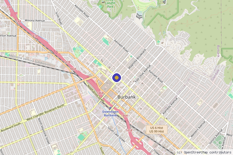 Map showing the location of Flawless Skin Center - Burbank: Med Spa in Burbank, CA