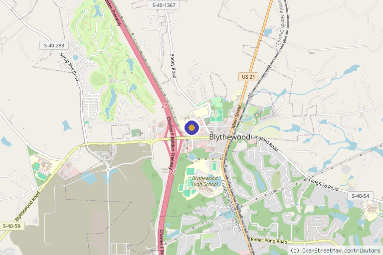 Map showing the location of Sophisticated Wellness & Aesthetics in Blythewood, SC